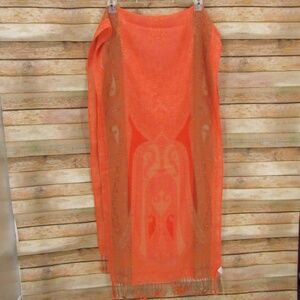 Collection18 Orange/Tan Fringe Edge NWT Paisley Scarf L:83" x W:22"